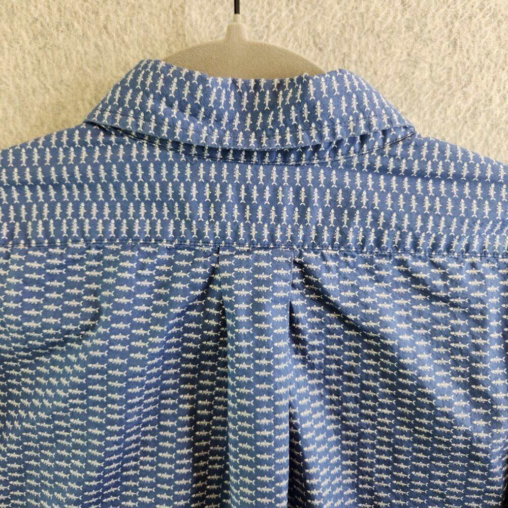 Vineyard Vines Shirt Mens M Blue Fish Bone Print Slim Fit Murray Resortwear - Picture 6 of 13